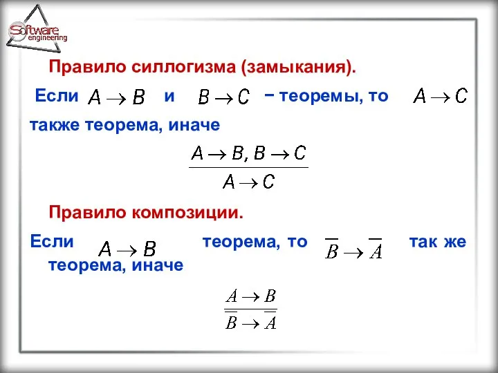 Правило силлогизма (замыкания). Если и − теоремы, то также теорема, иначе