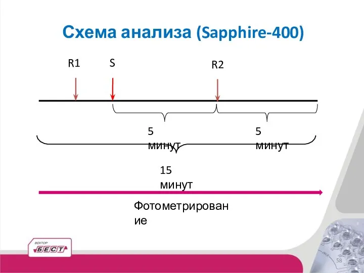 Схема анализа (Sapphire-400) R1 S R2 5 минут 5 минут 15 минут Фотометрирование