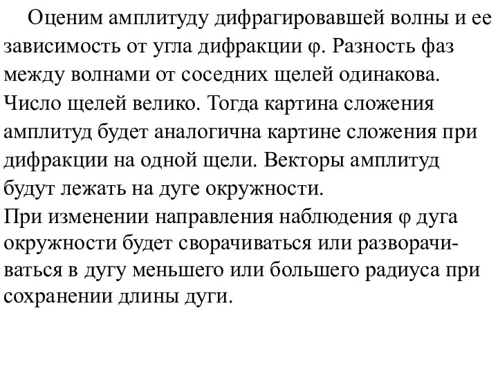 Оценим амплитуду дифрагировавшей волны и ее зависимость от угла дифракции φ.