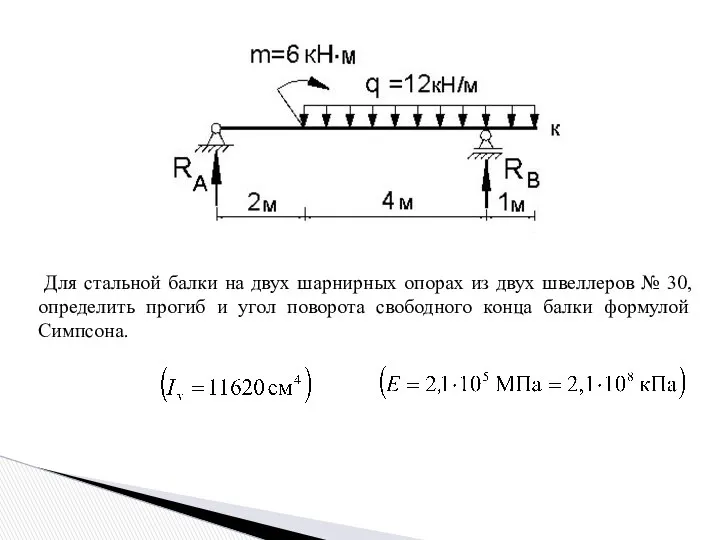 Для стальной балки на двух шарнирных опорах из двух швеллеров №