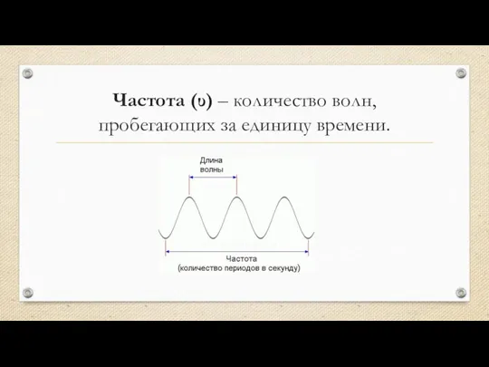 Частота (υ) – количество волн, пробегающих за единицу времени.