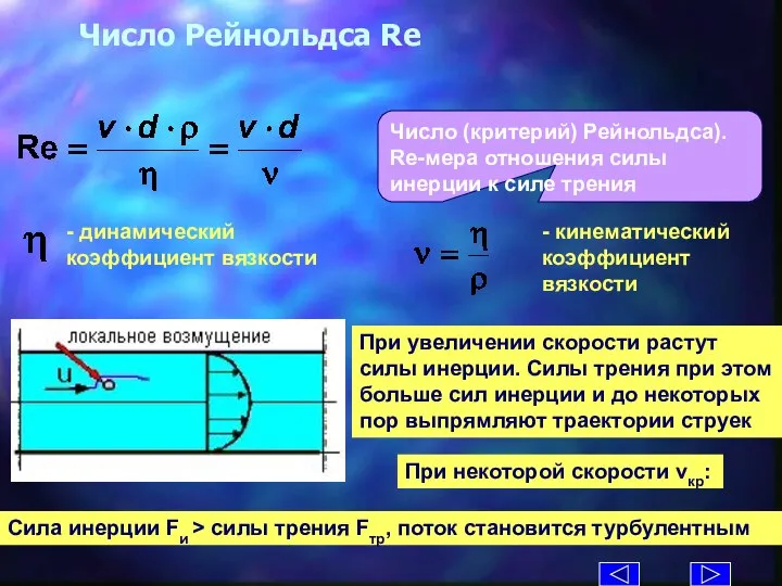 Число Рейнольдса Re Число (критерий) Рейнольдса). Re-мера отношения силы инерции к