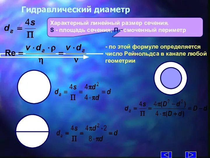 Гидравлический диаметр Характерный линейный размер сечения. S - площадь сечения; П - смоченный периметр