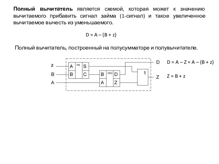 Z = B + z D = A – Z =