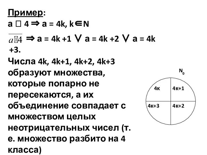 Пример: а  4 ⇒ а = 4k, k∈N ⇒ а