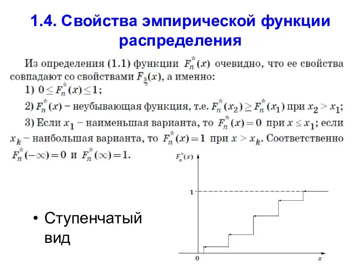 1.4. Свойства эмпирической функции распределения Ступенчатый вид