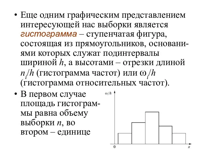 Еще одним графическим представлением интересующей нас выборки является гистограмма – ступенчатая