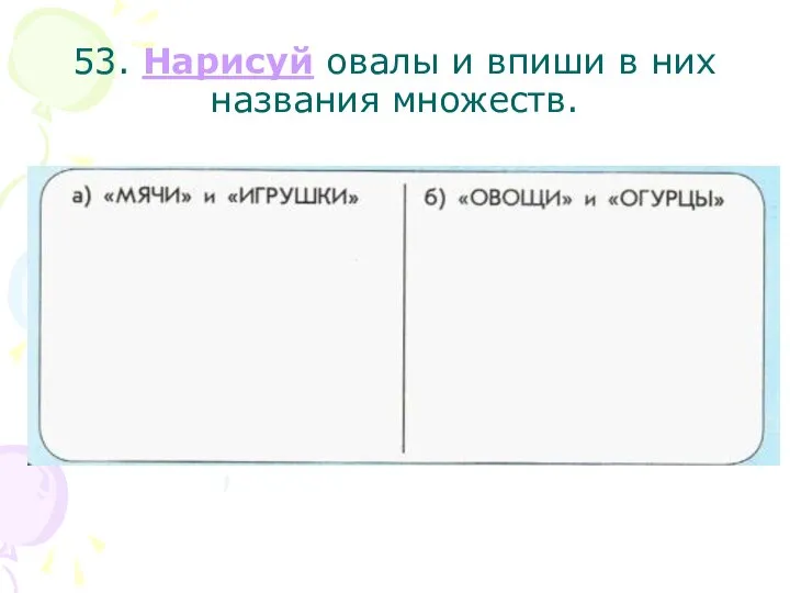 53. Нарисуй овалы и впиши в них названия множеств.