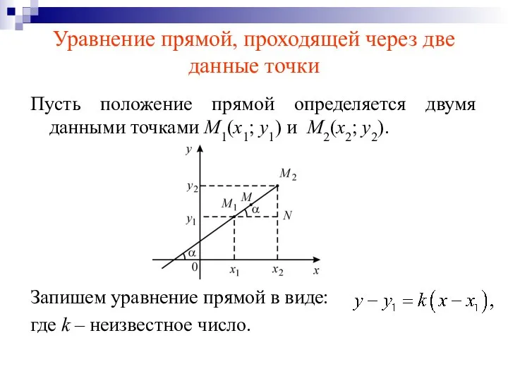 Уравнение прямой, проходящей через две данные точки Пусть положение прямой определяется