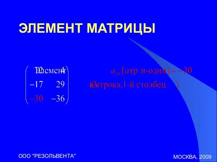 МОСКВА, 2009 ООО "РЕЗОЛЬВЕНТА" ЭЛЕМЕНТ МАТРИЦЫ