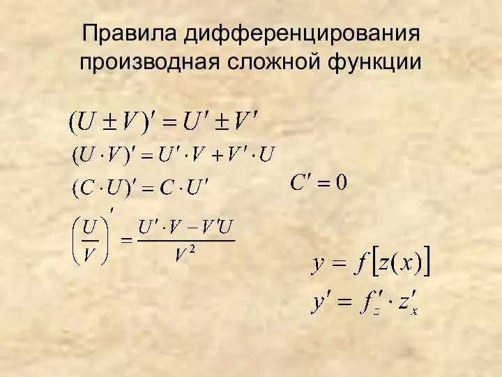 Правила дифференцирования производная сложной функции