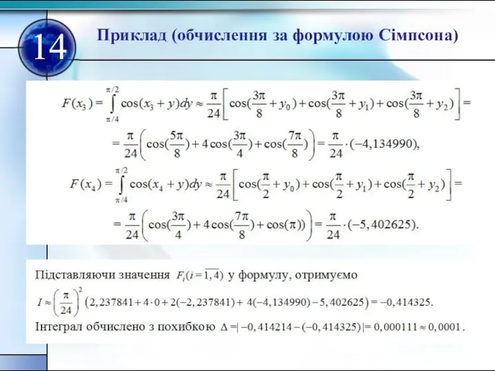 Приклад (обчислення за формулою Сімпсона) 14