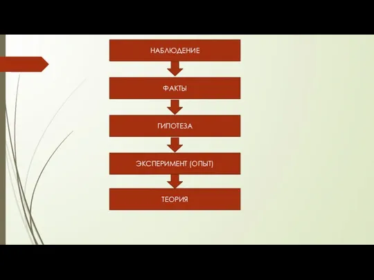 НАБЛЮДЕНИЕ ФАКТЫ ГИПОТЕЗА ЭКСПЕРИМЕНТ (ОПЫТ) ТЕОРИЯ