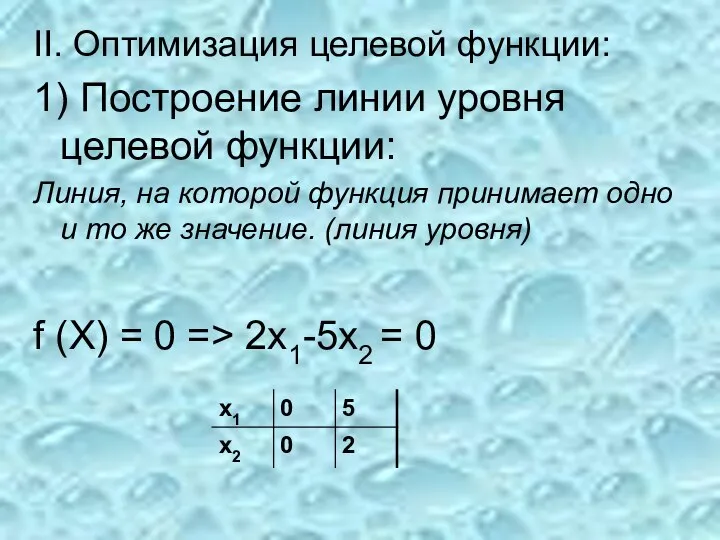 II. Оптимизация целевой функции: 1) Построение линии уровня целевой функции: Линия,