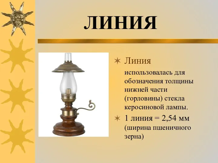 Линия использовалась для обозначения толщины нижней части (горловины) стекла керосиновой лампы.
