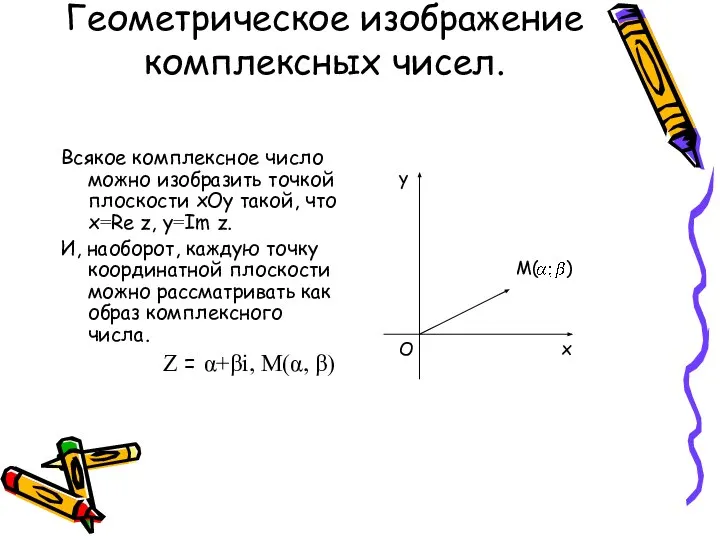 Геометрическое изображение комплексных чисел. Всякое комплексное число можно изобразить точкой плоскости