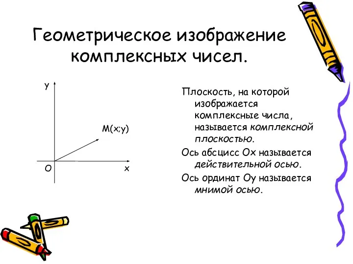 Геометрическое изображение комплексных чисел. Плоскость, на которой изображается комплексные числа, называется