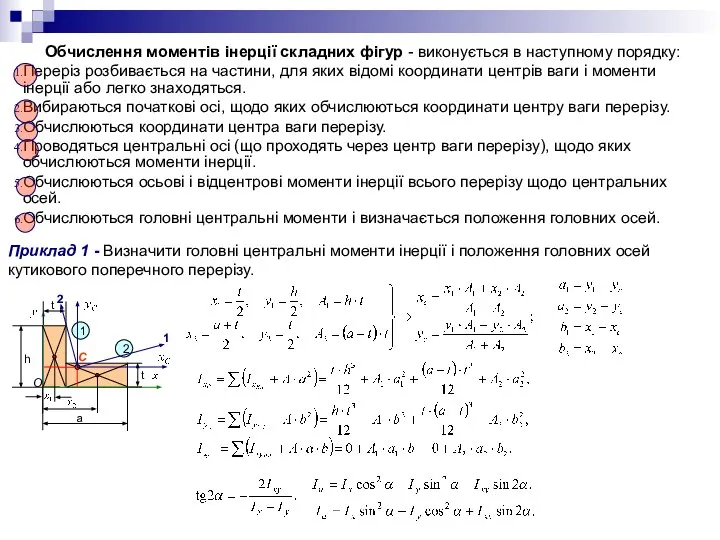 Обчислення моментів інерції складних фігур - виконується в наступному порядку: Переріз