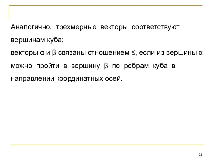 Аналогично, трехмерные векторы соответствуют вершинам куба; векторы α и β связаны