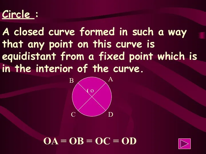 Circle : A closed curve formed in such a way that