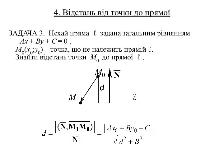 4. Відстань від точки до прямої ЗАДАЧА 3. Нехай пряма ℓ