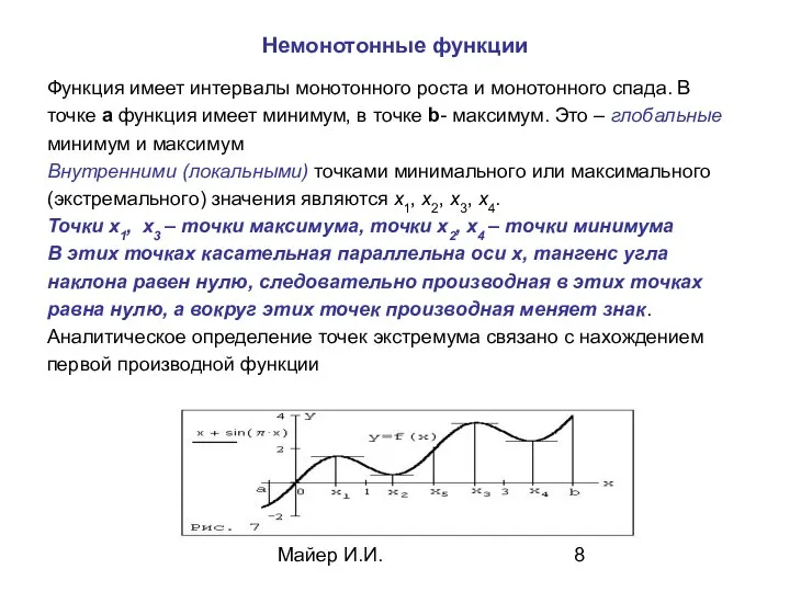 Майер И.И. Немонотонные функции Функция имеет интервалы монотонного роста и монотонного