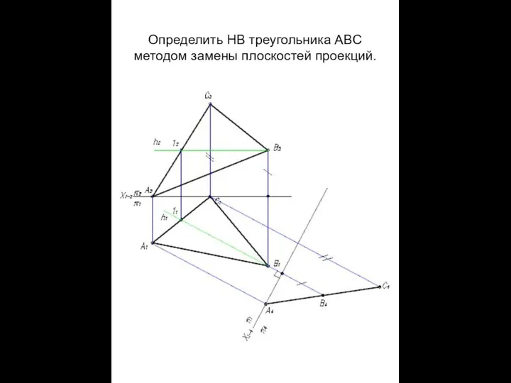 Определить НВ треугольника ABС методом замены плоскостей проекций.