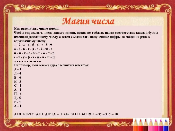 Как рассчитать число имени Чтобы определить число вашего имени, нужно по