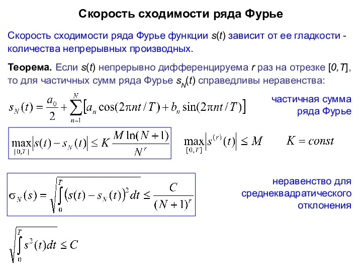 Скорость сходимости ряда Фурье Скорость сходимости ряда Фурье функции s(t) зависит