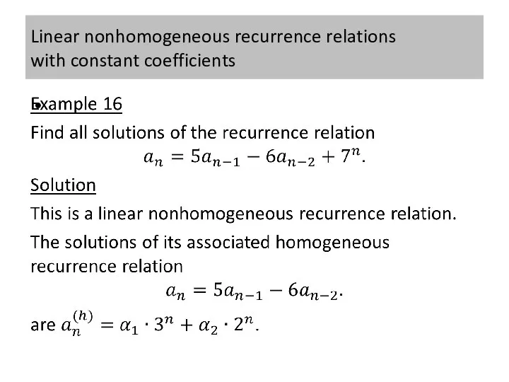 Linear nonhomogeneous recurrence relations with constant coefficients