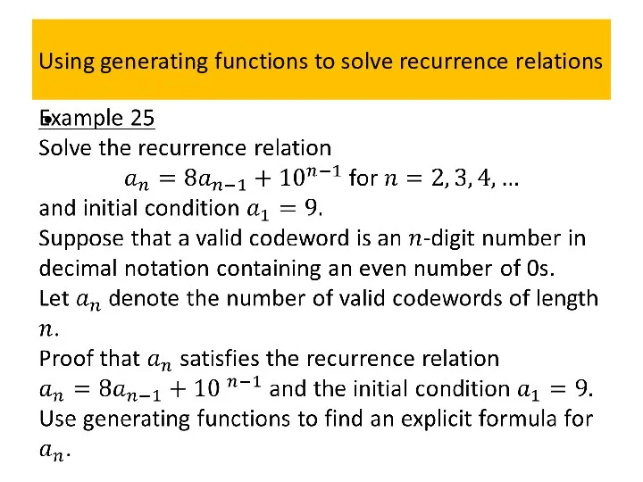 Using generating functions to solve recurrence relations