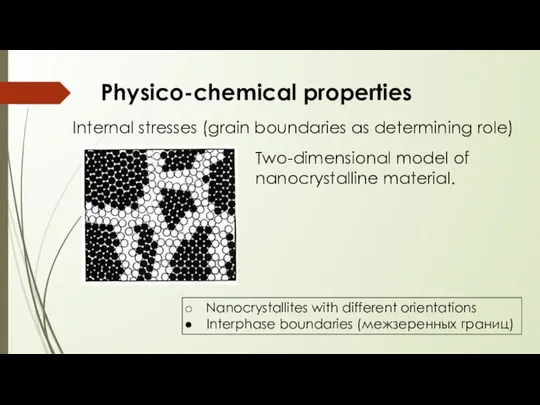 Physico-chemical properties Two-dimensional model of nanocrystalline material. Nanocrystallites with different orientations