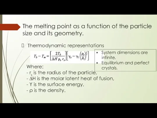 The melting point as a function of the particle size and