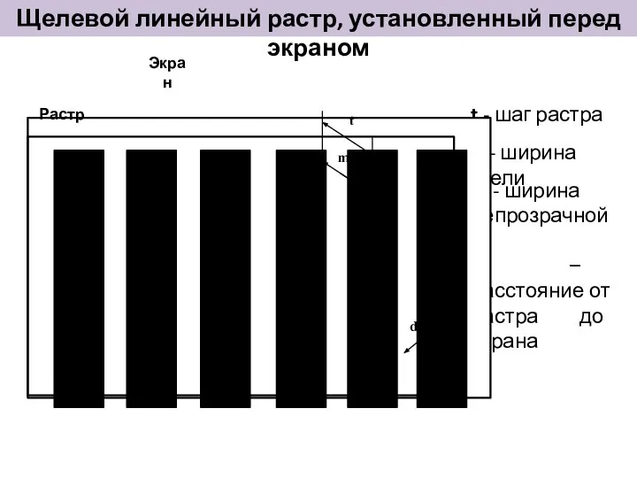 Щелевой линейный растр, установленный перед экраном m - ширина непрозрачной Экран Растр