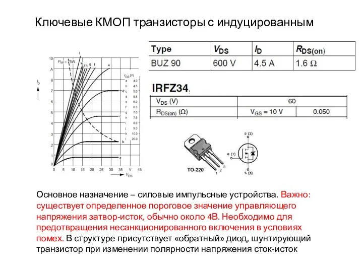 Ключевые КМОП транзисторы с индуцированным каналом Основное назначение – силовые импульсные