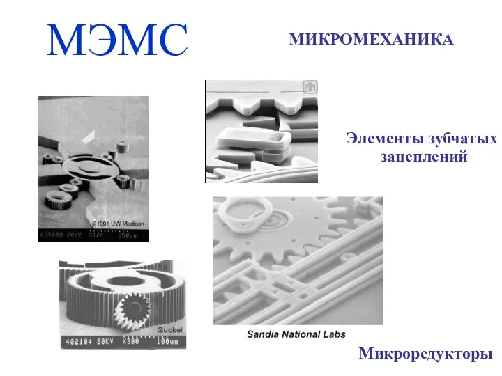 МЭМС Элементы зубчатых зацеплений МИКРОМЕХАНИКА Микроредукторы