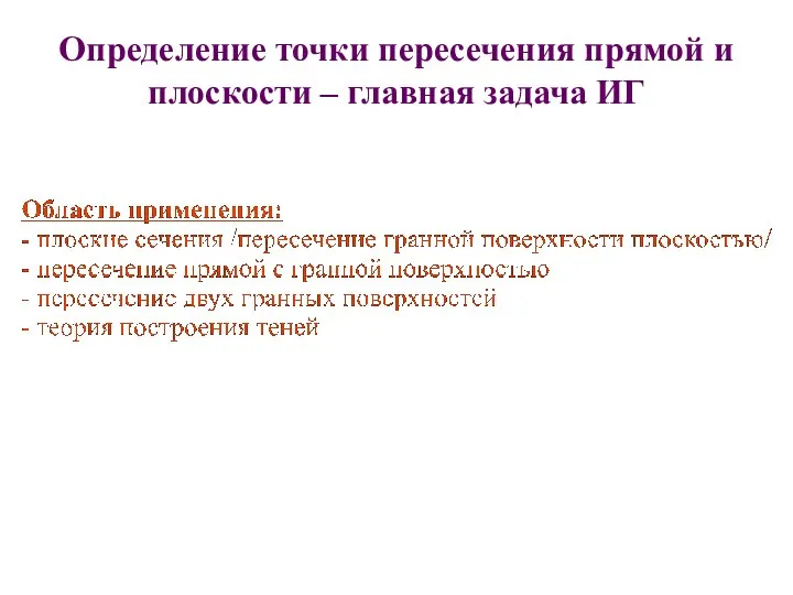 Определение точки пересечения прямой и плоскости – главная задача ИГ