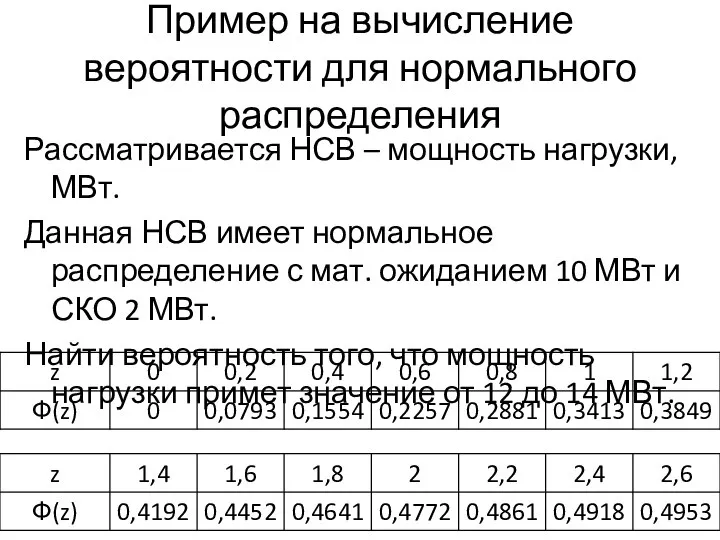 Пример на вычисление вероятности для нормального распределения Рассматривается НСВ – мощность