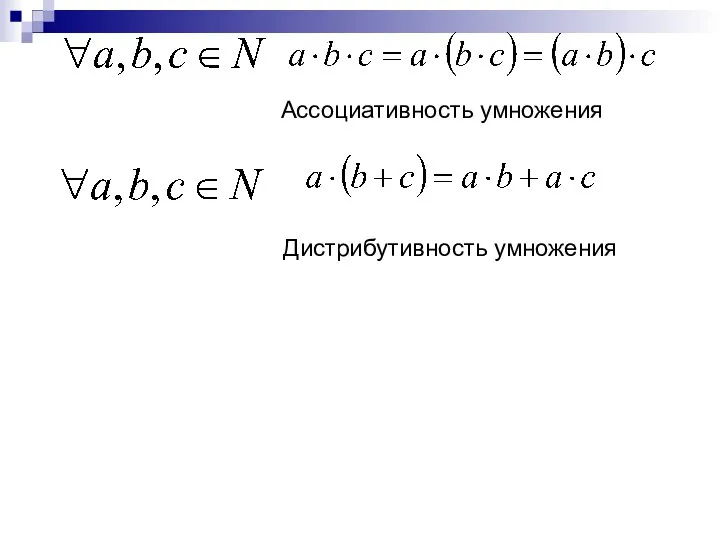 Ассоциативность умножения Дистрибутивность умножения