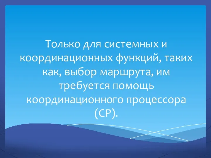 Только для системных и координационных функций, таких как, выбор маршрута, им требуется помощь координационного процессора (CP).