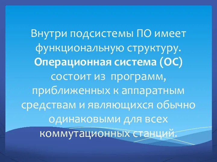 Внутри подсистемы ПО имеет функциональную структуру. Операционная система (ОС) состоит из