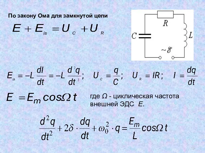 . По закону Ома для замкнутой цепи где Ω - циклическая частота внешней ЭДС Е.