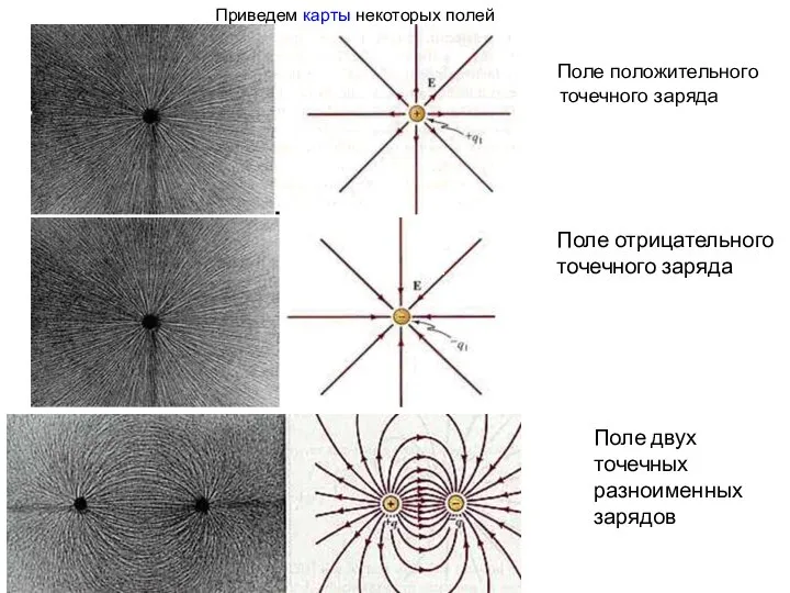 Приведем карты некоторых полей Поле отрицательного точечного заряда Поле положительного точечного