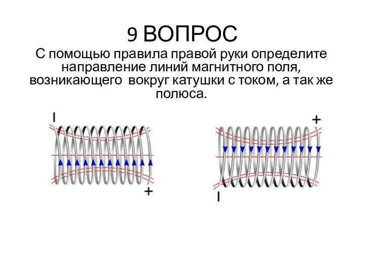 9 ВОПРОС С помощью правила правой руки определите направление линий магнитного