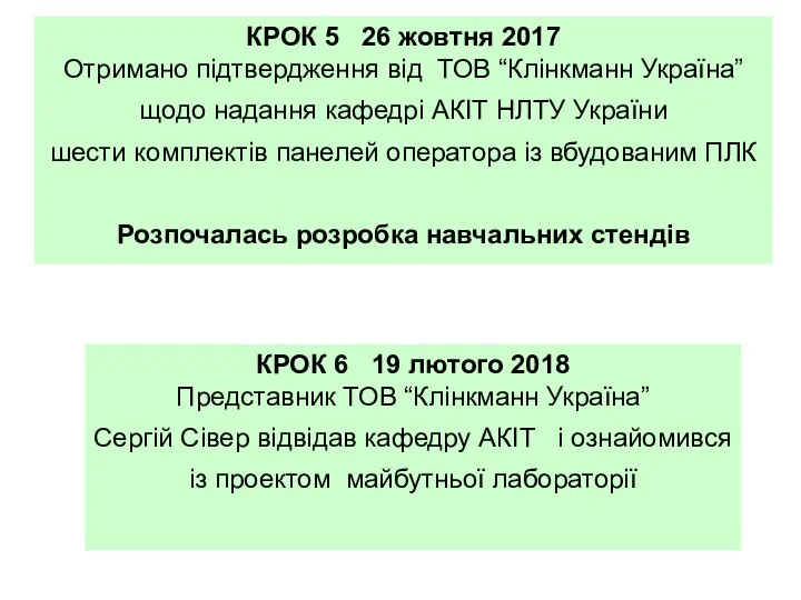 КРОК 5 26 жовтня 2017 Отримано підтвердження від ТОВ “Клінкманн Україна”