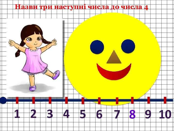 5, 6, 7 Назви три наступні числа до числа 4