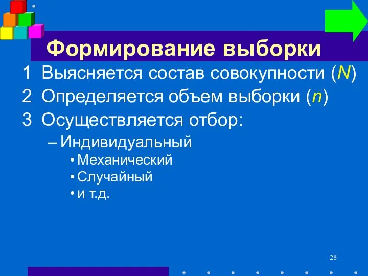 Формирование выборки 1 Выясняется состав совокупности (N) 2 Определяется объем выборки