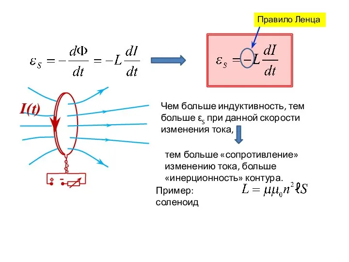 Чем больше индуктивность, тем больше εS при данной скорости изменения тока,