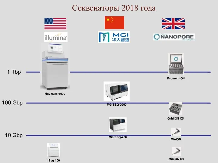 Секвенаторы 2018 года NovaSeq 6000 iSeq 100 100 Gbp 10 Gbp