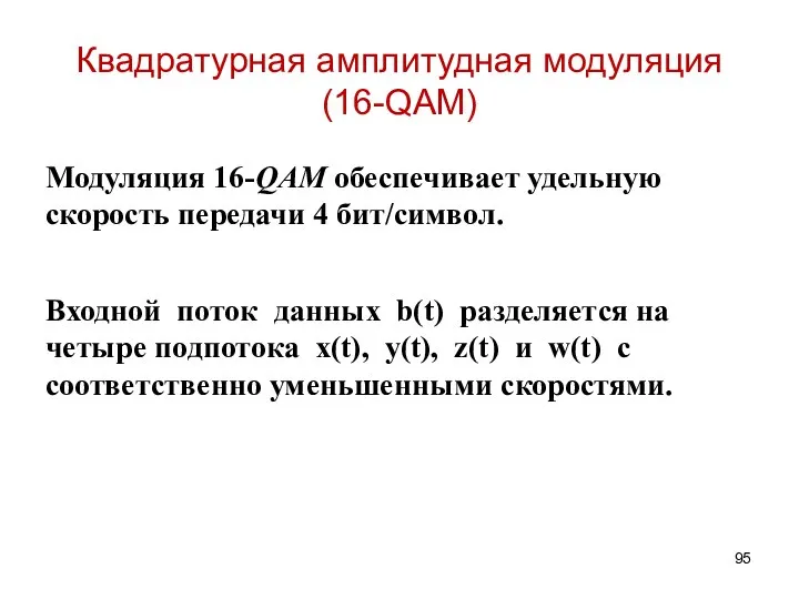 Квадратурная амплитудная модуляция (16-QAM) Модуляция 16-QАМ обеспечивает удельную скорость передачи 4